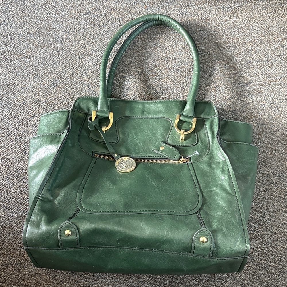 London Fog Green Vegan Leather Tote Bag
